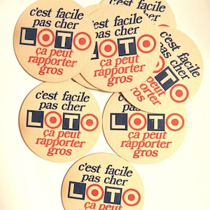 Vintage 10 sous de verre/Loto FDJ/carton rond/bar brasserie/bistrot table service zinc/apéritif maison collection/publicitaire publicité