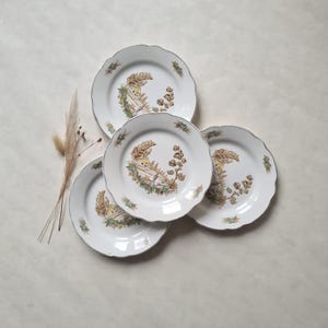 Vintage dessert plates lot 6/porcelain Digoin Sarreguemines France/white landscape pattern countryside farm rural/art table service/country
