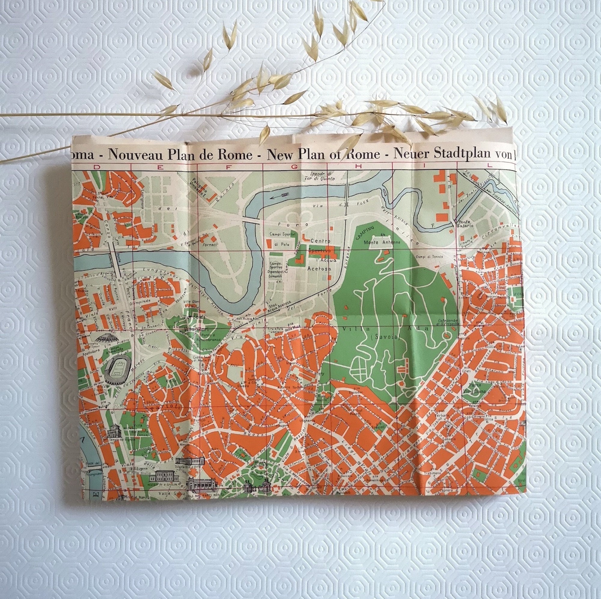 Vintage Carte Routière Rome Italie Nouveau Plan Rue Ville Cartographie Monuments Touristique Site An