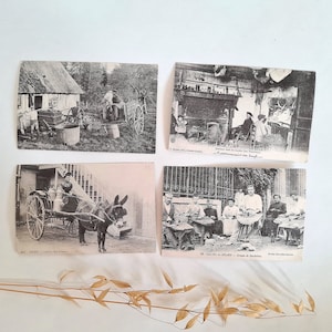 Vintage carte postale/noir blanc/photographie ancienne/vieux métiers oubliés/France régions traditions époque/laitière sandalier élevage