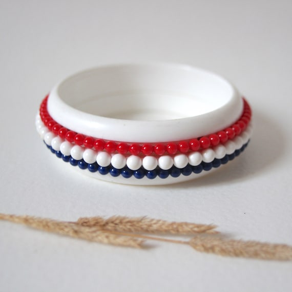 Buy Bracelet Vintage Jewelry White Blue Red Rigid Plastic 70s 