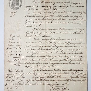 Documento manuscrito antiguo, siglo XIX, 1855, colección notarial histórica, sello imperial, carta antigua de la corte, documento.