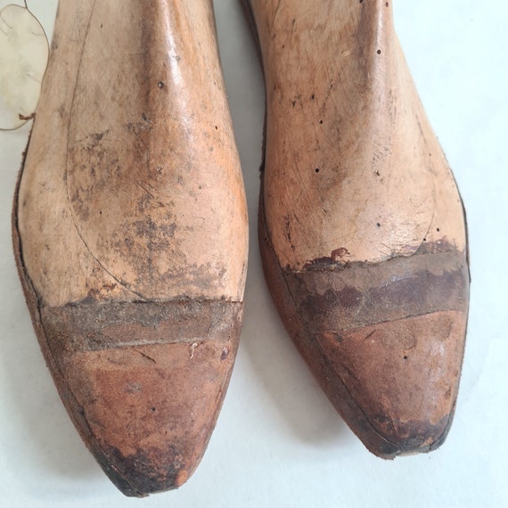Vintage solid wood metal leather shoe tree size 3… - image 3