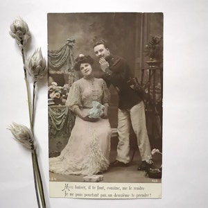 Postal antigua vintage/blanco y negro/romance de pareja/colección de Francia/carta de correspondencia/militar de soldado francés