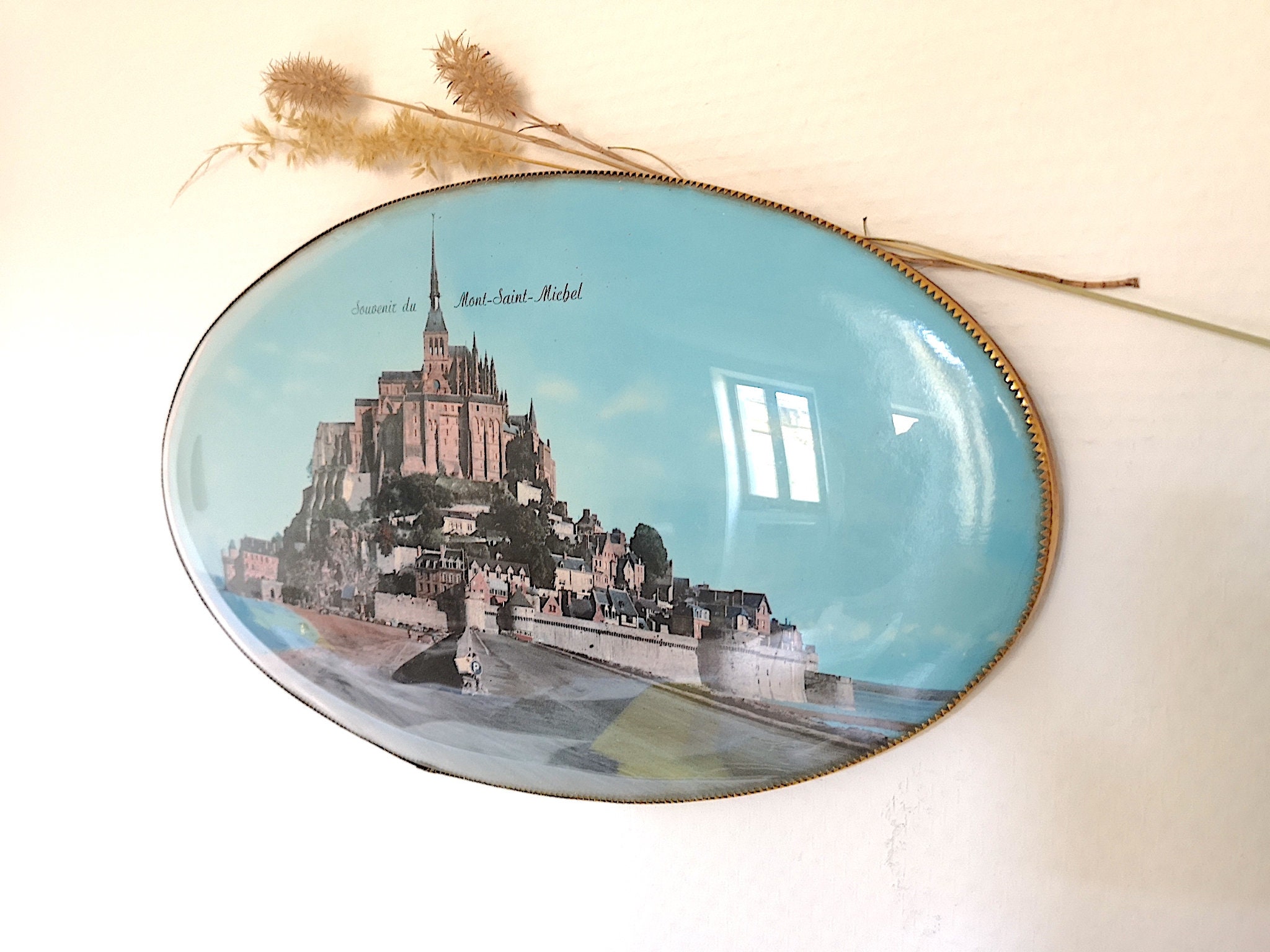 Vintage Mont Saint Michel Tableau Cadre Médaillon Souvenir Touristique France Maison Décoration Inté