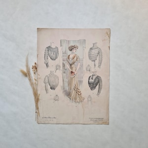 Piatto/incisione vintage "La Haute Mode De Paris"/Belle Epoque 1900/disegno a colori di abiti da toilette/decorazione murale/eleganza mondana