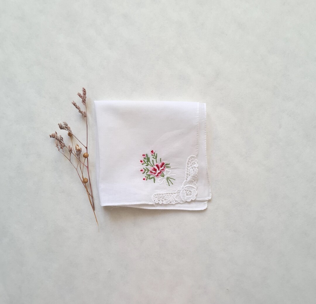 Mouchoirs En Coton Brodés Dentelle - Lot De 6 - 28x28 Cm - Vintage Fleuri - Pour Femmes, Mariage, Occasion Spéciale