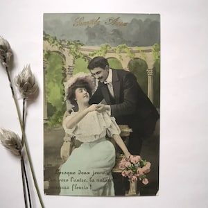 Cartão postal antigo vintage/carta de soldado/correspondência romântica casal amor/preto e branco/documentos 1900/coleção de papelaria