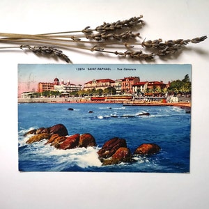 Postal vintage Saint Raphaël Francia colores 30s vista al mar costa fotografía correo colección de cartas decoración antigua