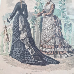 Vintage tableau cadre noir Revue de la mode gazette de la famille 188 toilettes Pasquet gant parfumerie Paris France gravure 1875 français image 10