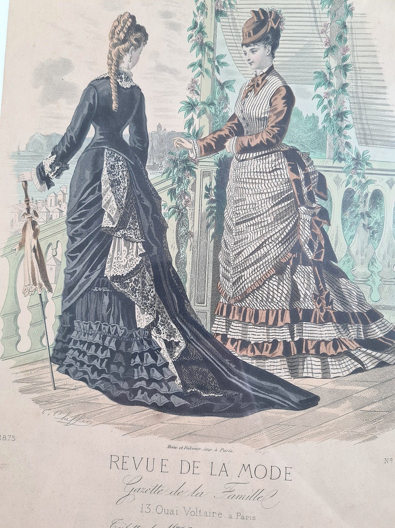 Vintage tableau cadre noir Revue de la mode gazette de la famille 188 toilettes Pasquet gant parfumerie Paris France gravure 1875 français image 10