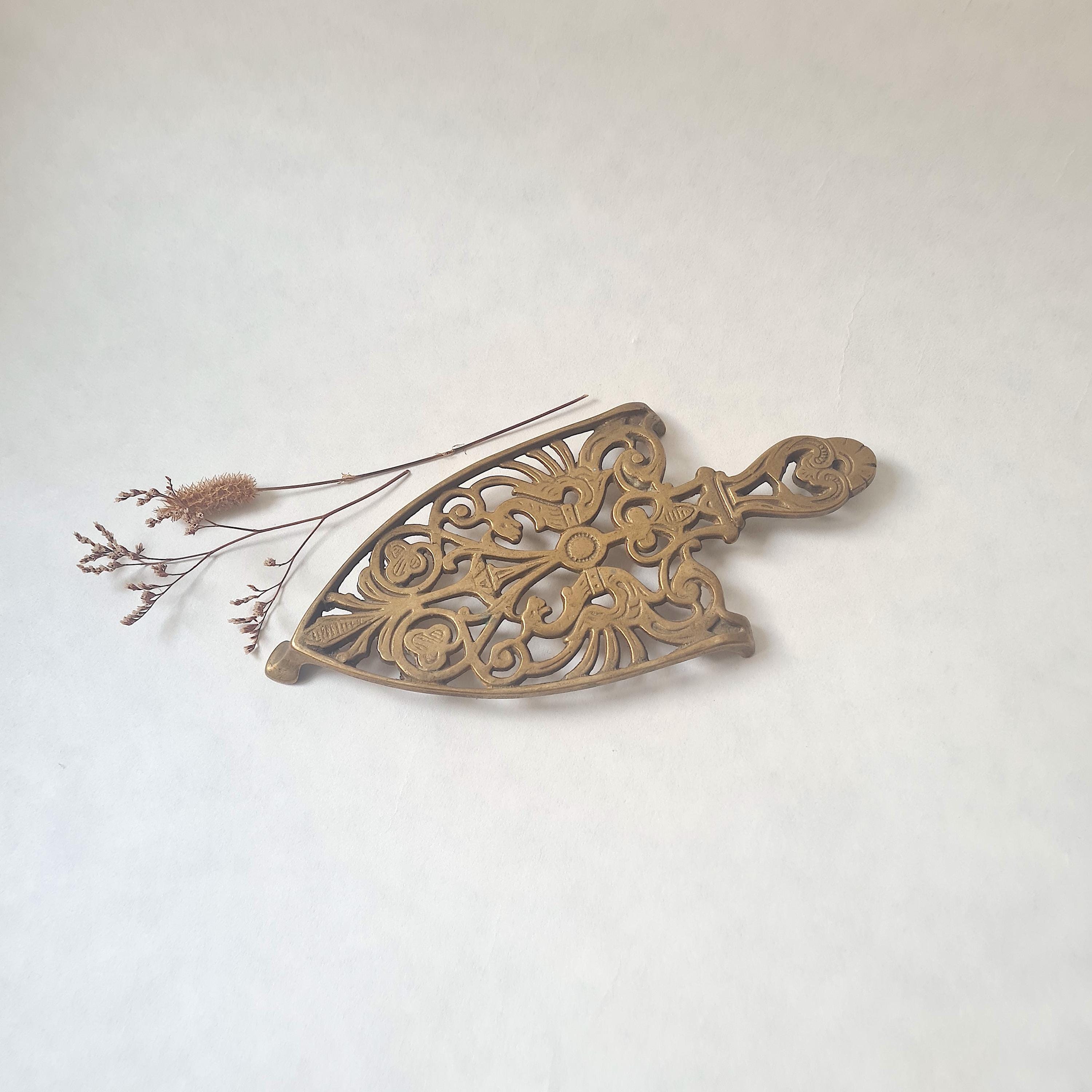 Dessous de plat en laiton vintage - Design corde marine torsadée - cuisine rétro chic - France
