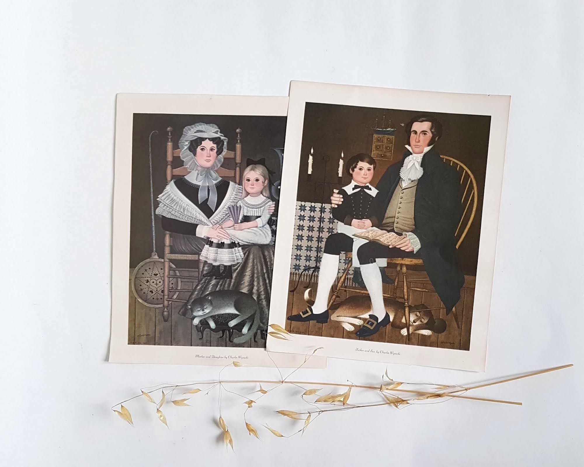 Vintage Affiches 2 Father & Son et Mother Daughter Imprimé Charles Wisocki Artiste Décoration Murale