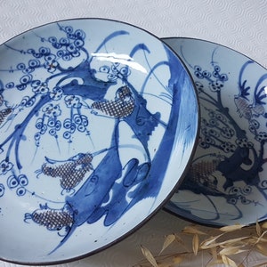 Vintage Plates set Porcelain Old China Asian Art Handcrafted Decor Blue Wall Decoration Home Interior Antiques Collectible flea market image 4