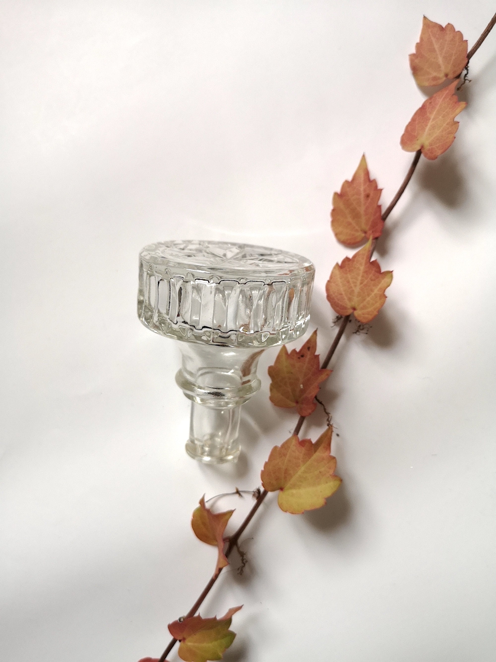 Vintage Bouchon Verre Cristal Transparent Gros Bouteille Carafe Ciselé Fait Main Xixè Siècle Ancien 