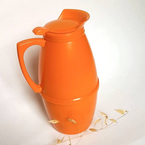 Vintage pichet orange plastique orangeade bouchon poignée bec verseur  Tupperware boisson accessoire fourniture maison camping pique nique -   France