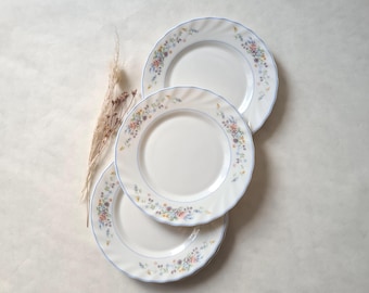 Vintage 4 small dessert plates/Arcopal France French/white blue small flower pattern/Victoria series/chic romantic table art/boho service