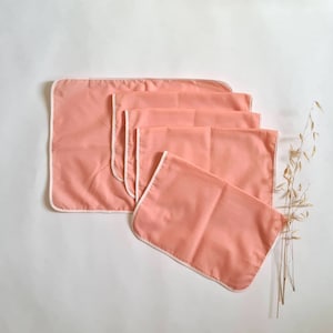 Vintage set tablecloth napkin cotton fabric salmon pink 5 set table art kitchen camping picnic children snack washable France flea market