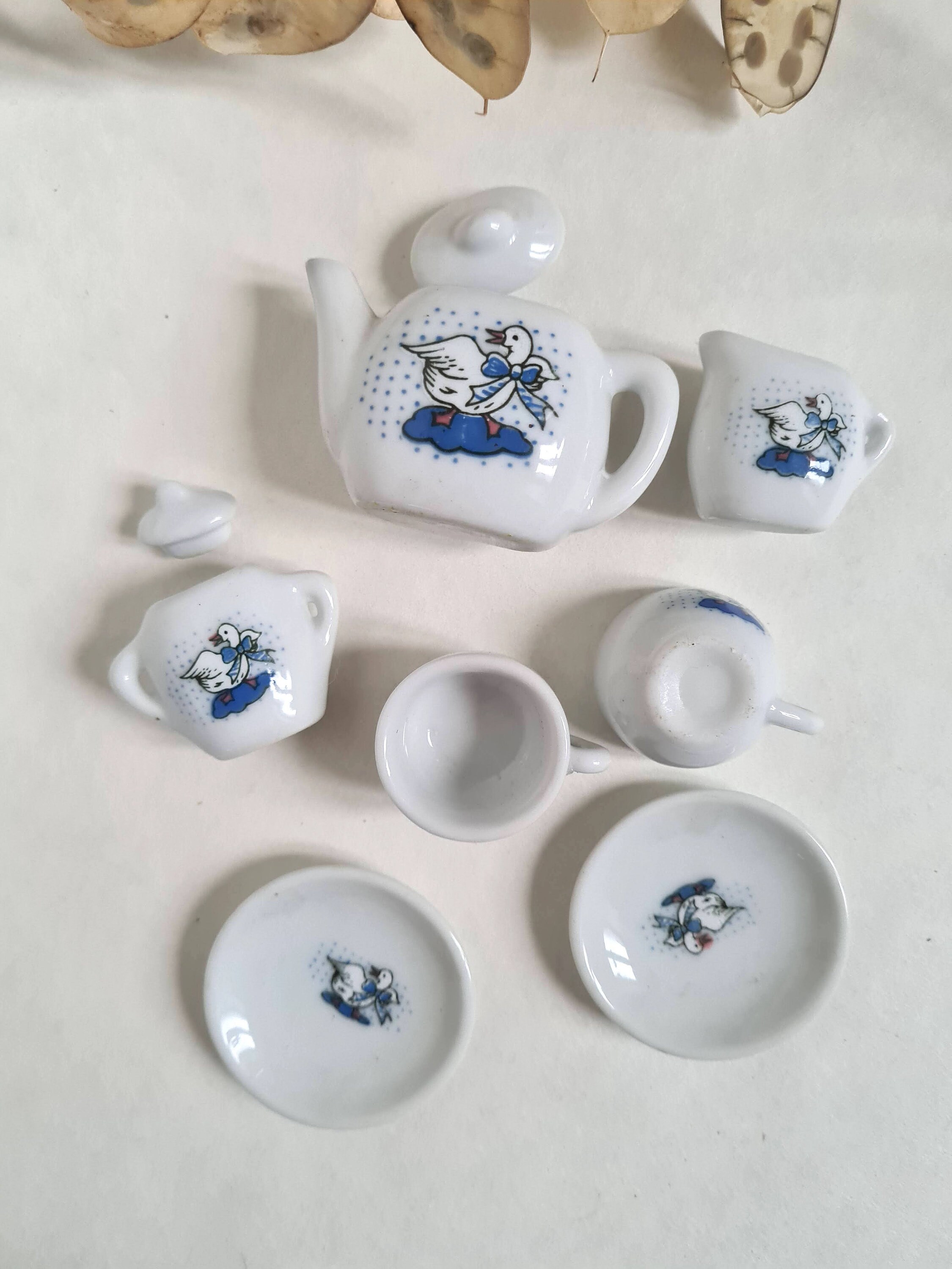 ANCIENNE DINETTE JOUET VINTAGE PORCELAINE dans sa boite COLLECTION JOUET XXe Blanc/Bleu