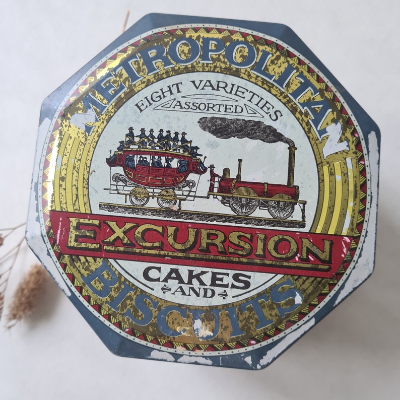Vintage Iron Metal Sheet Box/cakes Biscuits Metropolitan Excursion/gray ...