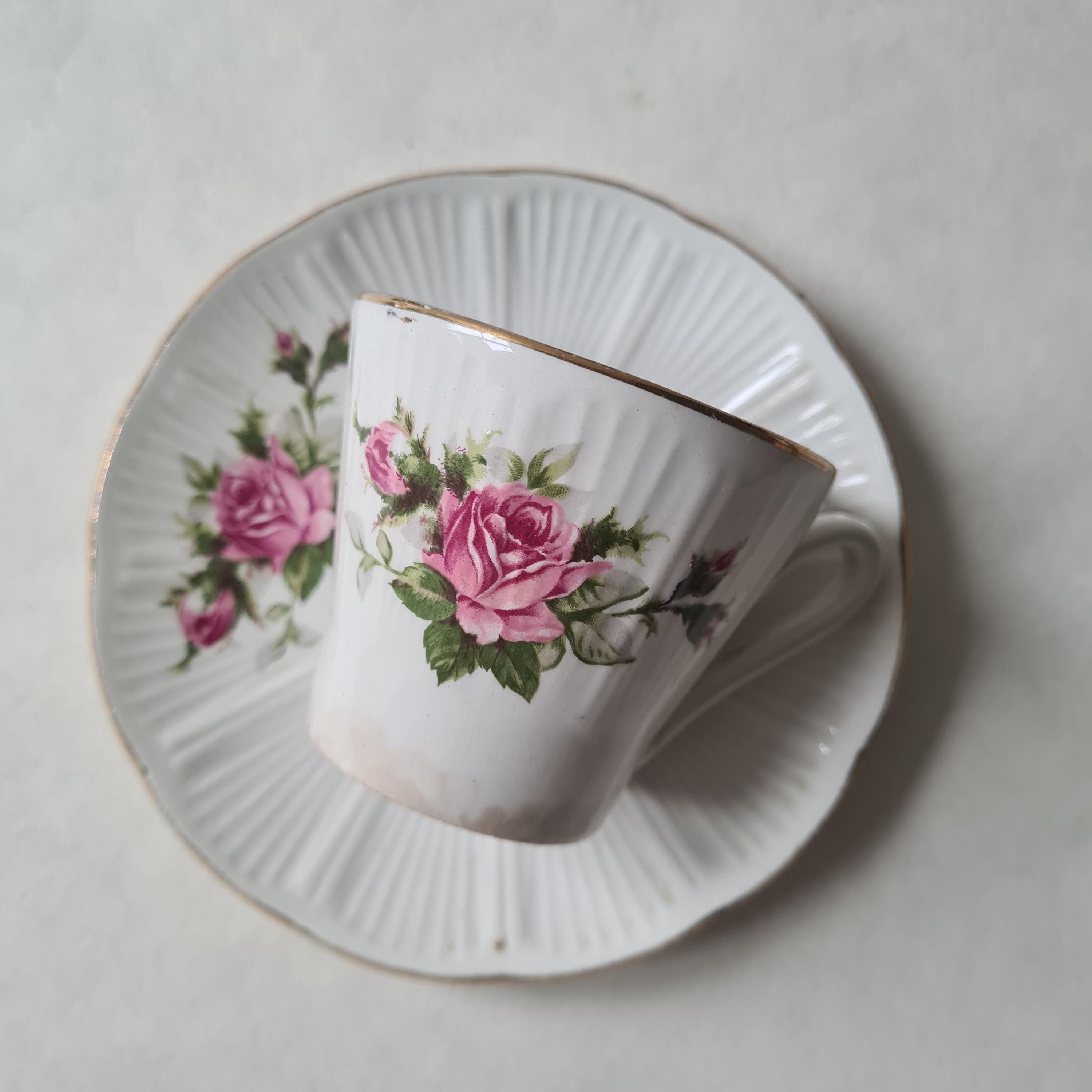 Set Di Tazza Da Tè Vintage In Ceramica Con Piattino E Cucchiaio, 235 Ml, Rosa Con Dettagli Oro, Lavabile In Lavastoviglie E Microonde, Regalo Elegante - 3