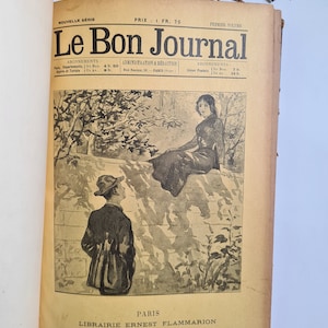 Vintage book Le Bon Journal/illustrated magazine/first volume/October to December 1905/Flammarion bookstore France/black white illustration