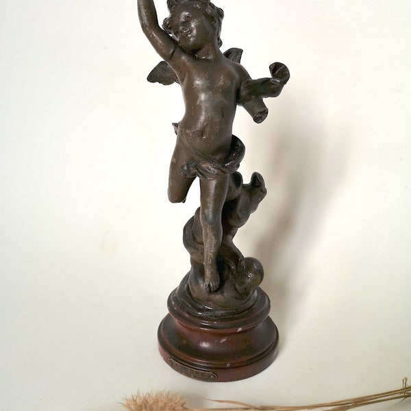 Antique bronze Hippolyte Moreau sculpture "Aurore" chérubin XIXè siècle objet art décoration décor maison ange angelot France français