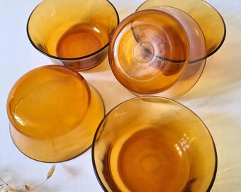 Tazas vintage de cuencos/vidrio naranja/vajilla de mesa para  cocina/hogar/retro años 70/Arcopal Francia/desayuno postre infancia