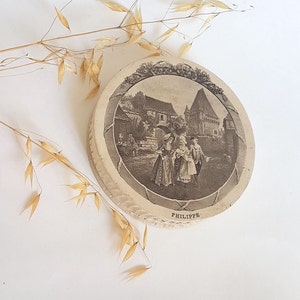 Caixa redonda vintage/coleção antiga/drágeis de doces/branco cinza/festa de batizado/coleção/papelão/lembrança de evento de confeitaria