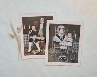Vintage Posters 2/Father And Son and Mother And Daughter/Printed Charles Wisocki Artist/Wall Decor/Home Interior Decoration Collectible