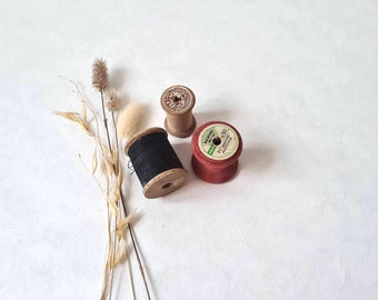 Vintage spool reel coll wood thread sewing haberdashery accessory supplies work needles collection rare DMC decoration tool cylinder French