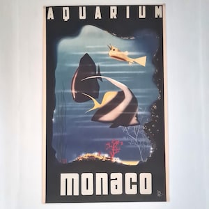 Acuario de Mónaco vintage/póster/museo oceanográfico/acuario de peces/decoración de pared/colección antigua/años 1939-30/Jean Luc