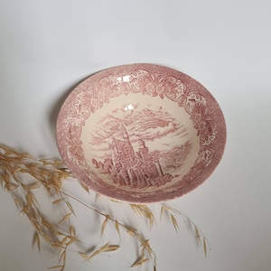 Vintage salad bowl/porcelain crockery/tableware/pattern chateau pink white/kitchen meal service/England English/bowl dish/French flea market