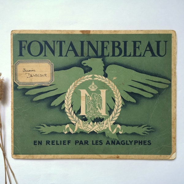 Vintage album photographique anaglyphes Fontainebleau chateau France 3D lorgnon bicolore original lunettes relief photos broché 1930 antique