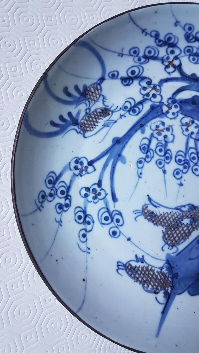 Vintage Plates set Porcelain Old China Asian Art Handcrafted Decor Blue Wall Decoration Home Interior Antiques Collectible flea market image 6