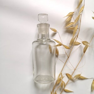 Vintage transparent glass bottle stopper glassware France F P 1920s accessory collection bottle small round art bathroom french flea market