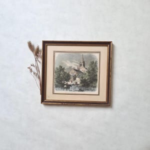 Vintage painting original engraving/Church of Saint Mander de Ferrière L&#39;Arçon/French watercolor Lavieille drawing/wood print/old rustic