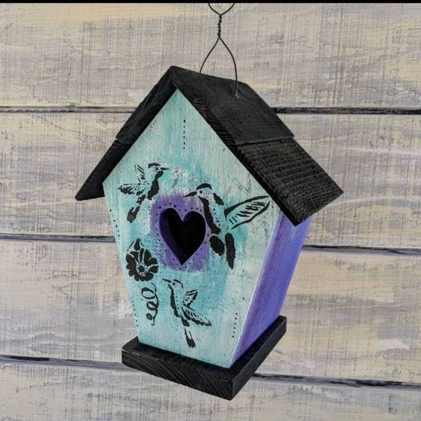 Hummingbird Outdoor birdhouse~Decorative Bird House~Handcrafted & Paint~Pretty Indoor or Cute Bird Home ready to Ship @ ApronStringsOwlLady