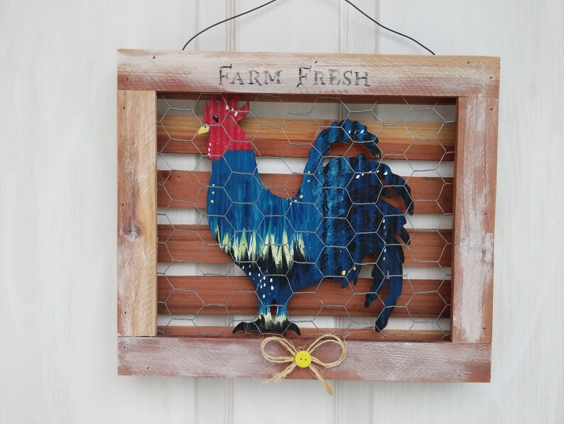 rooster country kitchen wooden wood wall art sign farm to table always fresh
