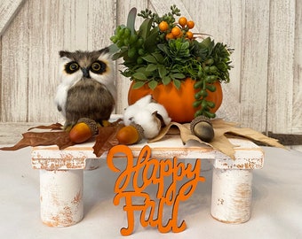 Owl and Pumpkin Centerpiece, Fall Harvest Owl & Faux Floral Succulent Arrangement, Rustic Fall, Thanksgiving  -handmade decor