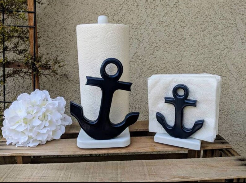 Beach Home Decor Anchor Nautical Paper Towel Holder OR save on the set Medium Size Anchors Coastal Kitchen Accessory -Wooden Anchors