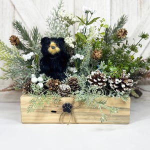 Black Bear Decor, Small Woodland Table Arrangement, Rustic Cabin Centerpiece, faux floral 画像 10