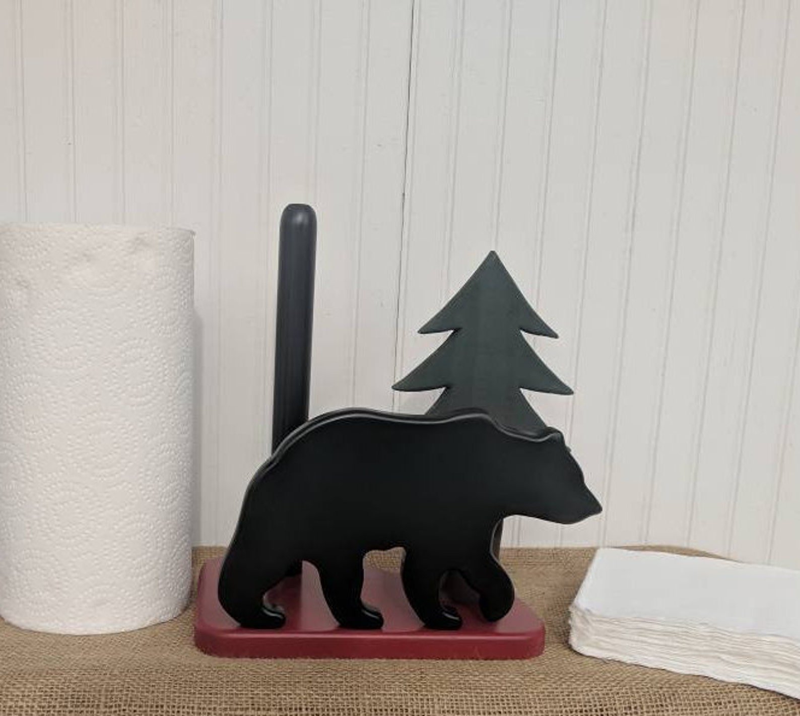 Black Bear Kitchen Paper Towel & Napkin Holder Rustic Cabin Etsy