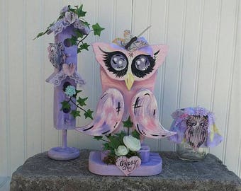 Owl Decor,Decorative Owl,Owl gifts,Pink owl, Owl theme office,owl nursery, Pretty pink owl, Bathroom owl set, Owl Lover gifts
