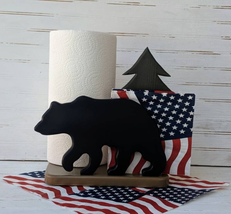 Rustic Grizzly Black Bear Paper Towel Holder Log Cabin Etsy