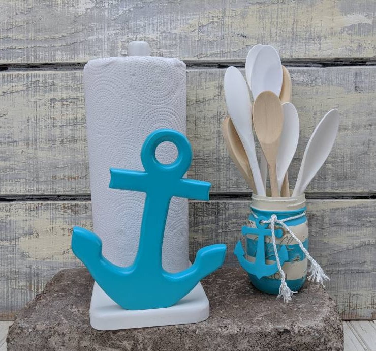 Nautical Paper Towel & Napkin Holder Set Anchors Beach Etsy