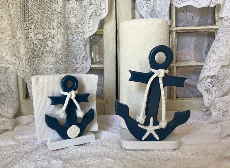 Beach Home Decor Anchor Nautical Paper Towel Holder OR save on the set Medium Size Anchors Coastal Kitchen Accessory -Wooden Anchors