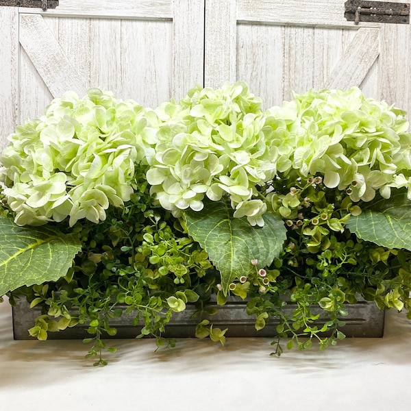 Light Green Lovely 23" Farmhouse Centerpiece, Greenery Tray True Touch 7.5” Green Hydrangeas, Eucalyptus Realistic Faux Floral, Gift for Mom
