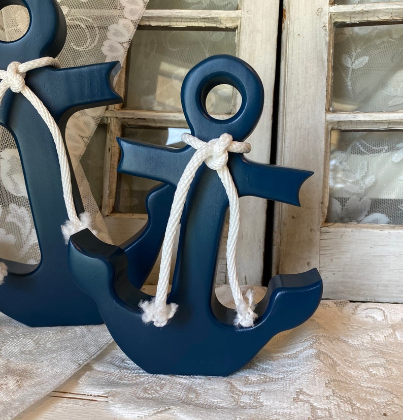 Decorative Wooden Anchor Set navy blue wooden coastal home Etsy