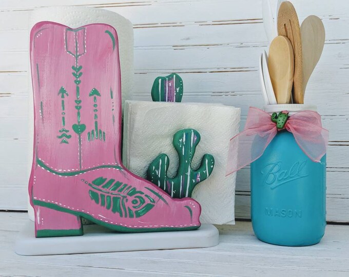 Cactus Napkin and Paper Towel Holder Set Turquoise Home Etsy